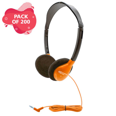 HamiltonBuhl orange on-ear headphones in a pack of 200, ideal bulk school headphones for education settings.